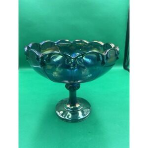 Vintage Large Indiana Glass Carnival Blue Iridescent HTF EUC Candy Dish